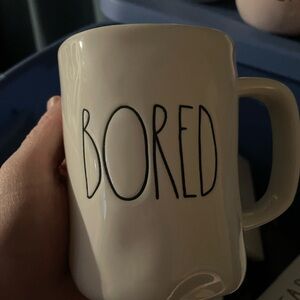 Rae Dunn White Ceramic Mug with 'BORED' Black Lettering